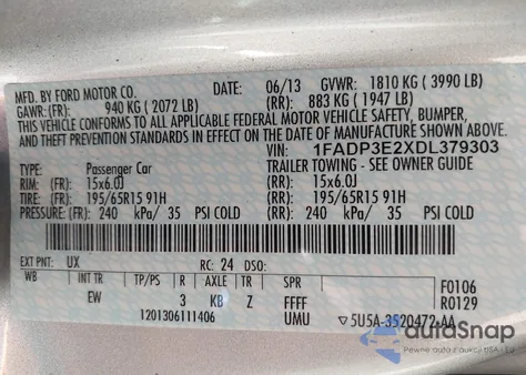 2013 Ford Focus S из США, поврежденный, VIN 1FADP3E2XDL379303